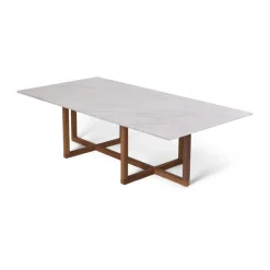 Mesa de centro Big Ninety 70x140 cm, base de roble ahumado, Mármol blanco