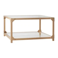 Mesa de centro Bleck 75x75 vidrio, Haya-natural