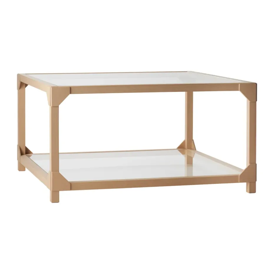 Mesa de centro Bleck 75x75 vidrio, Haya-natural