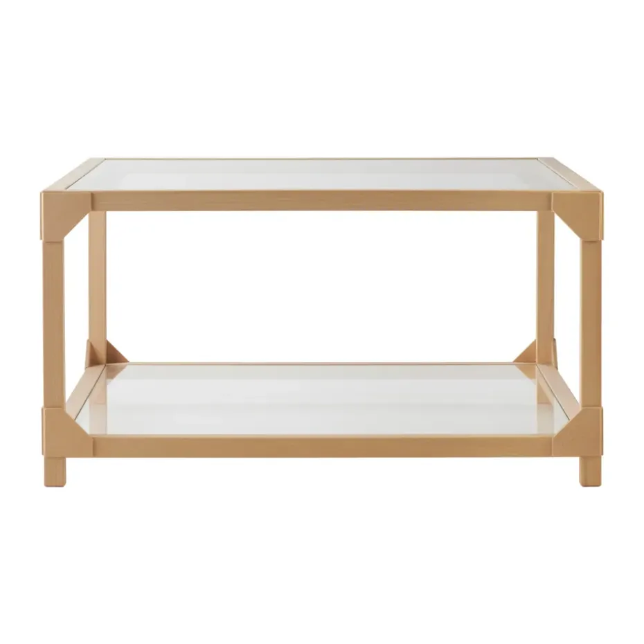 Mesa de centro Bleck 75x75 vidrio, Haya-natural