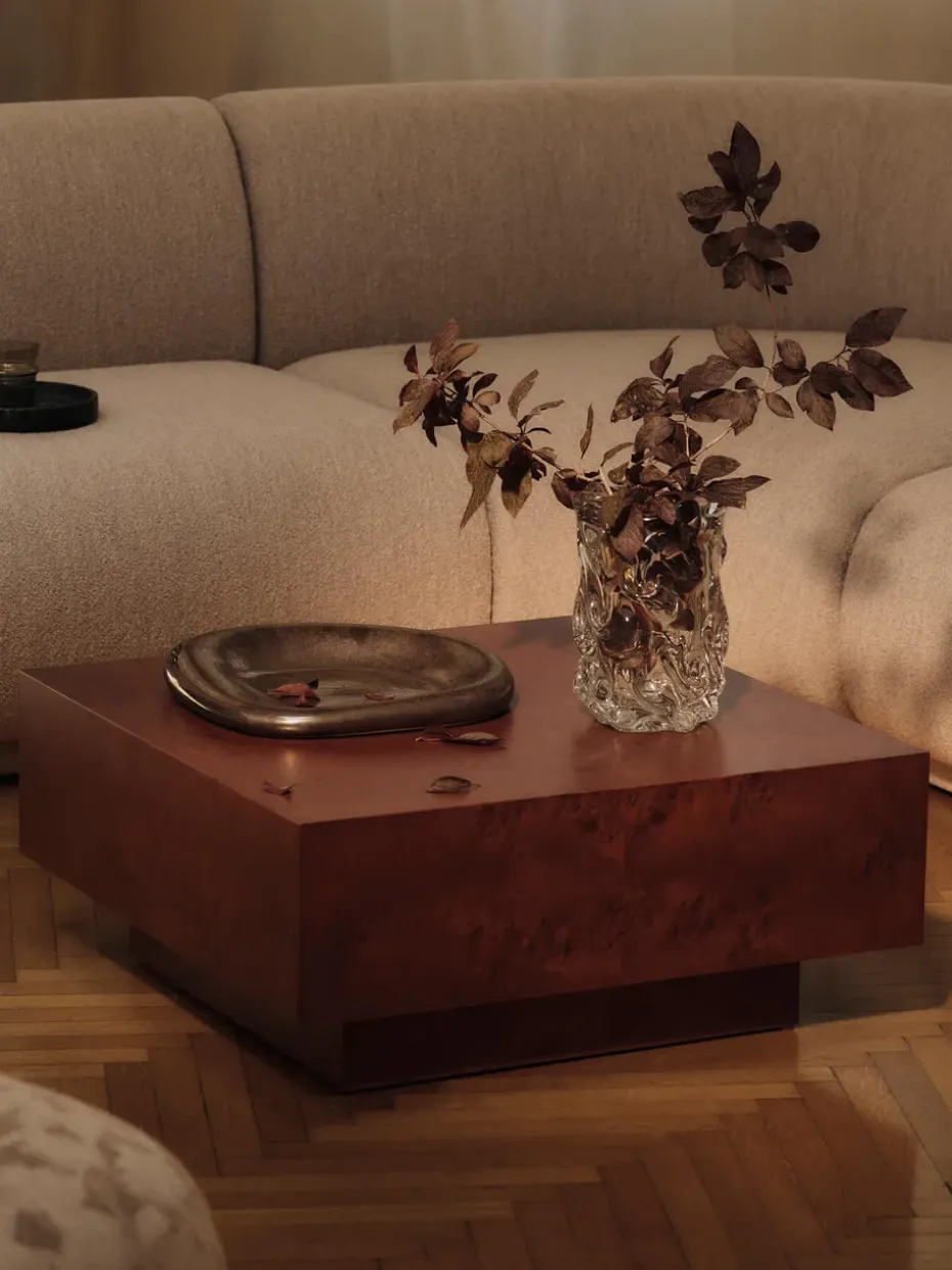 Mesa de centro Burl storage 70x70 cm, Dark stained burl