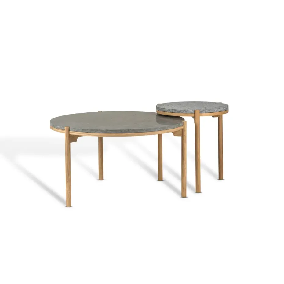 Mesa de centro Dondo roble blanqueado Ø80 cm, Piedra caliza pulida