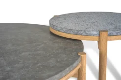 Mesa de centro Dondo roble blanqueado Ø80 cm, Piedra caliza pulida