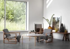 Mesa de centro Dondo roble blanqueado Ø80 cm, Piedra caliza pulida