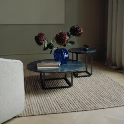 Mesa de centro Florence, mármol gris du marais, ø90 cm, soporte negro