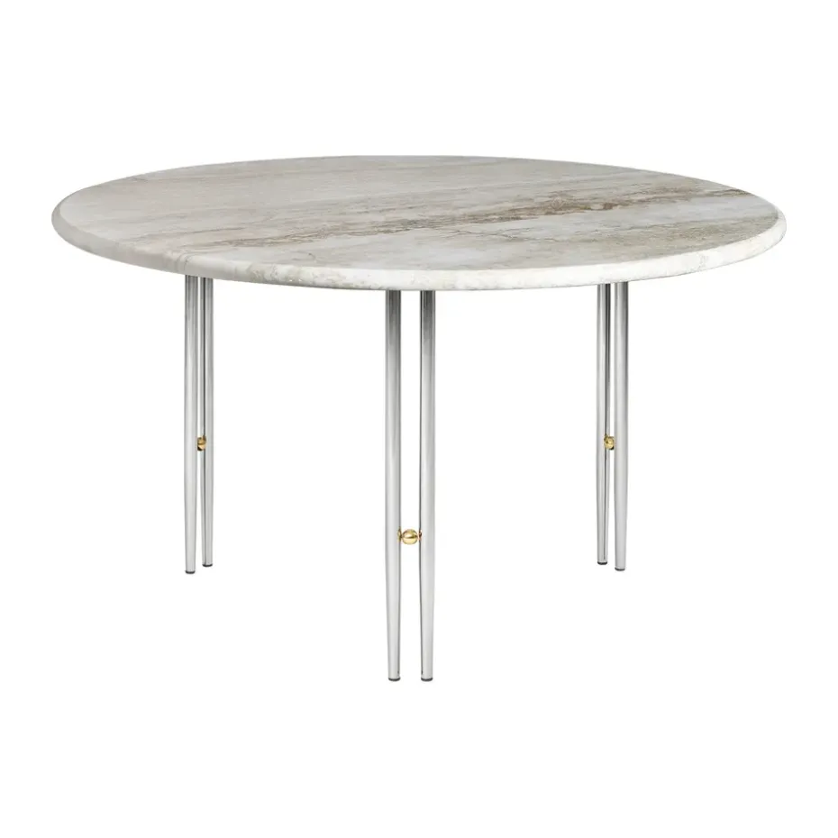 Mesa de centro IOI, Rippled beige-soporte cromo ø70 cm