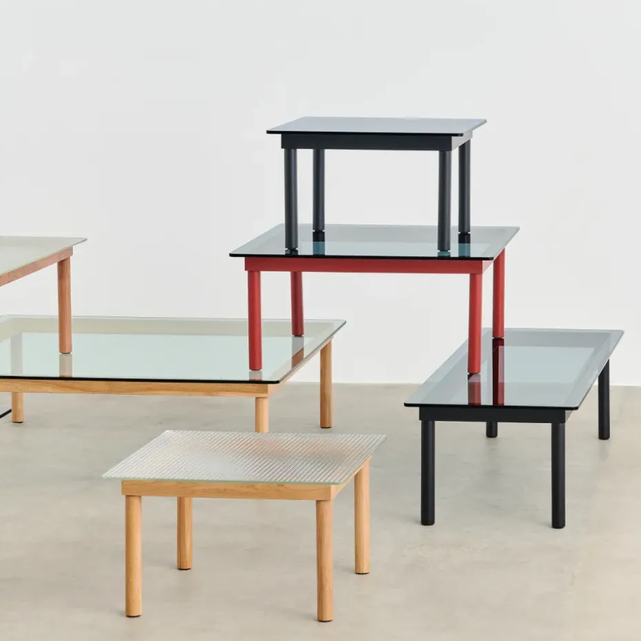 Mesa de centro Kofi, Walnut-ribbed glass, 100 cm