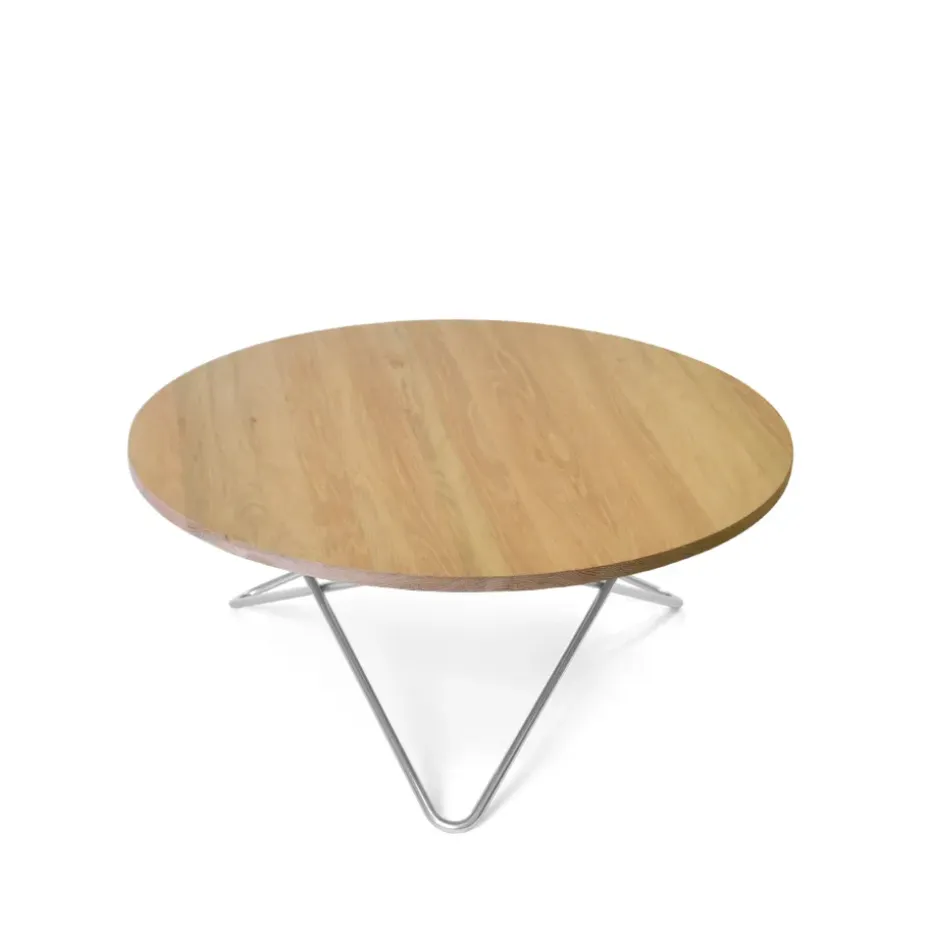 Mesa de centro O Table, roble lacado mate, estructura de acero inoxidable