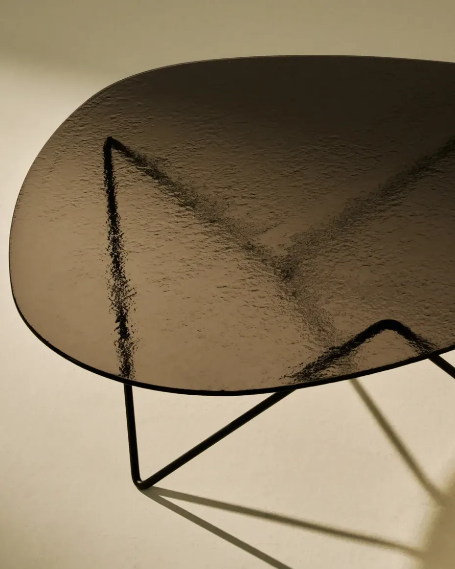 Mesa de centro Pedrera, Negro semimate - vidrio estructurado bronce