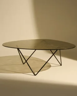 Mesa de centro Pedrera, Negro semimate - vidrio estructurado bronce