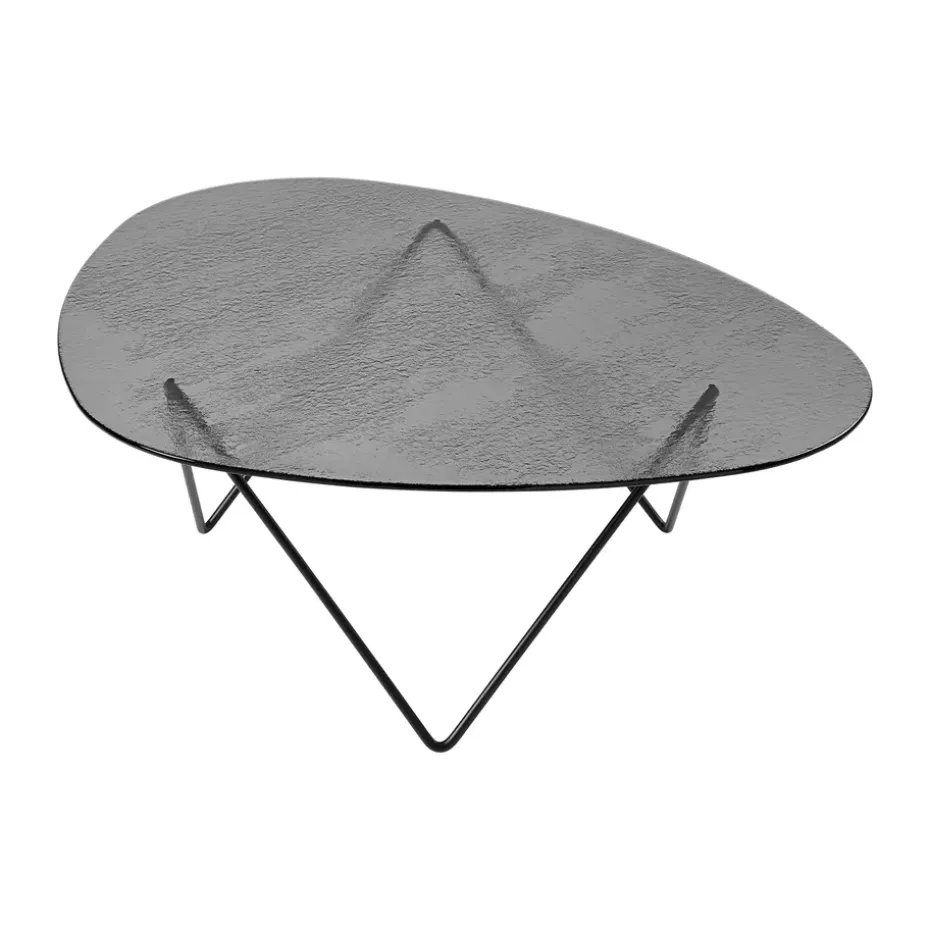 Mesa de centro Pedrera, Negro semimate–vidrio estructurado smoke