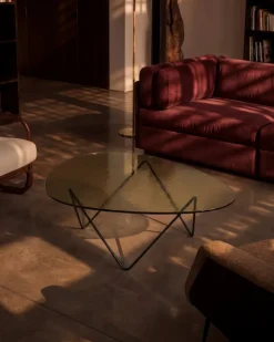 Mesa de centro Pedrera, Negro semimate - vidrio estructurado transparente