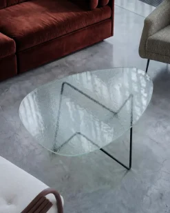 Mesa de centro Pedrera, Negro semimate - vidrio estructurado transparente