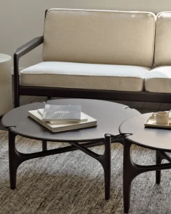 Mesa de centro PI Ø80 cm, Lackad mahogny