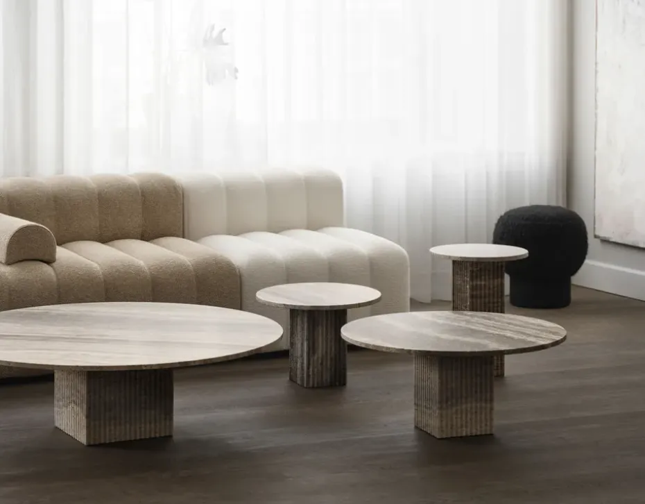 Mesa de centro Soho, Tufo plateado, Ø80×35 cm