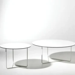 Mesa de centro Tellus, Blanco, base de cromo, h41 d100