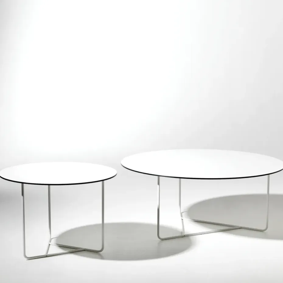 Mesa de centro Tellus, Blanco, base de cromo, h41 d100