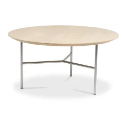 Mesa de centro Tribeca, Roble rústico enjabonado, patas cromadas en satín, ø80