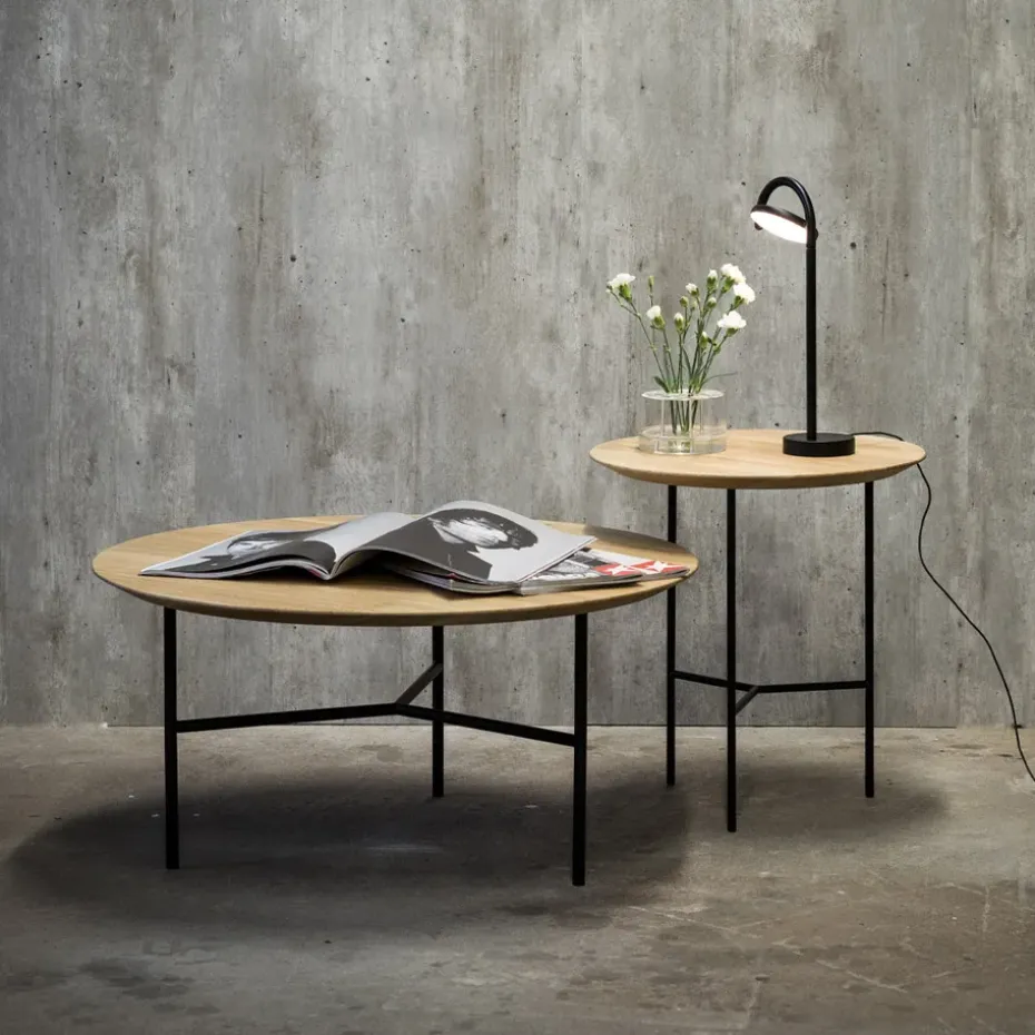 Mesa de centro Tribeca, Roble rústico enjabonado, patas negras, ø110