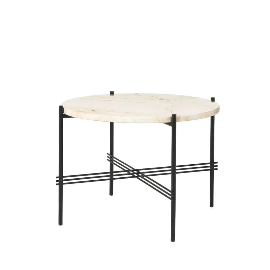 Mesa de centro TS Round, Natural white travertine, ø55, base negra