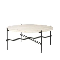 Mesa de centro TS Round, Natural white travertine, ø80, base negra