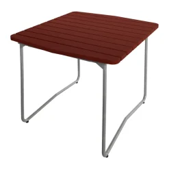 Mesa de comedor B31, Roble teñido en rojo oscuro, estructura galvanizada en caliente, 84x92 cm