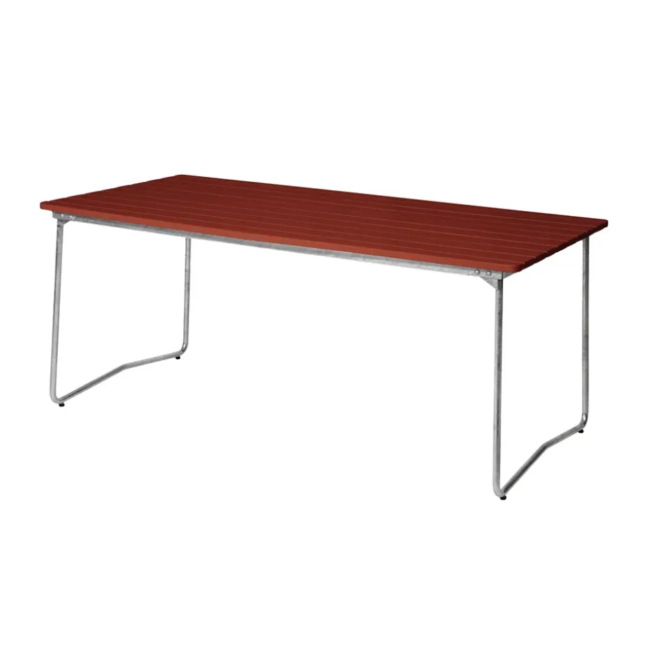Mesa de comedor B31, 170x92 cm, roble teñido Dark red-lacado-acero galvanizado