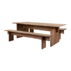 Mesa de comedor Bookmatch con bancos 220 cm, Nogal