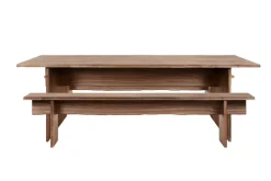 Mesa de comedor Bookmatch con bancos 220 cm, Nogal