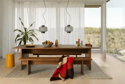 Mesa de comedor Bookmatch con bancos 220 cm, Nogal