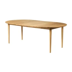 Mesa de comedor C62E Bjørk con 2 extensiones, Roble macizo aceitado