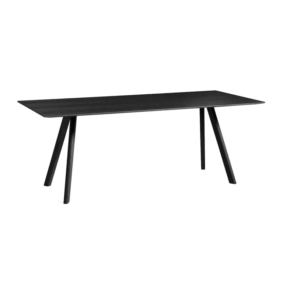 Mesa de comedor CPH30 2.0, 90x200 cm, Negro-chapa de roble lacada en negro