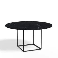 Mesa de comedor Florence redonda, mármol negro marquina, ø145 cm, soporte negro