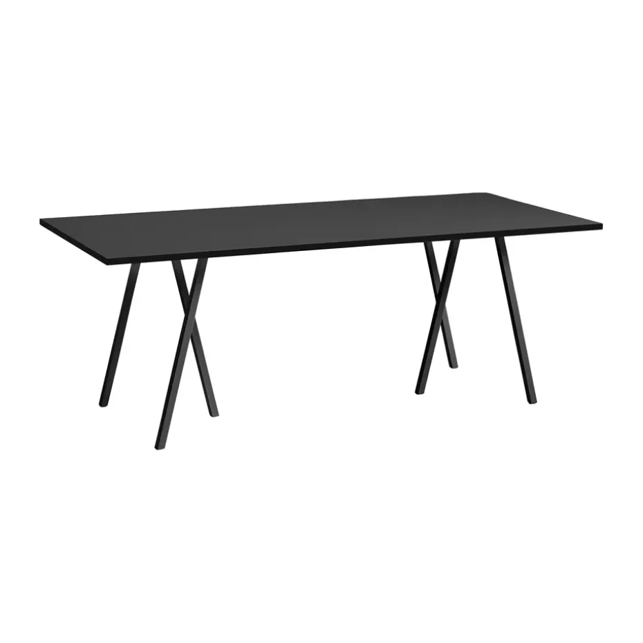 Mesa de comedor Loop Stand incl. support 92,5x200 cm, Black-black linoleum-black ash