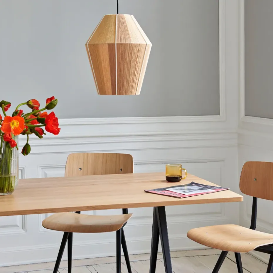 Mesa de comedor Pyramid 02, Oak matt lacqured-190x85cm-estructura de acero negra