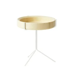 Mesa Drum, Lacado natural-altura 46cm-base blanca