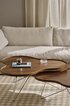 Mesa Flower mono Edición Especial 107x114 cm, H45 cm-nogal lacado-acero cromado