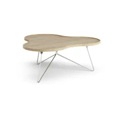 Mesa Flower mono 107x114 cm, Roble natural, 45cm, base de cromo