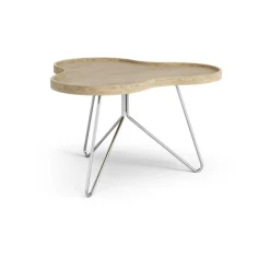 Mesa Flower mono 62x66 cm, Roble natural, 39cm, base de cromo