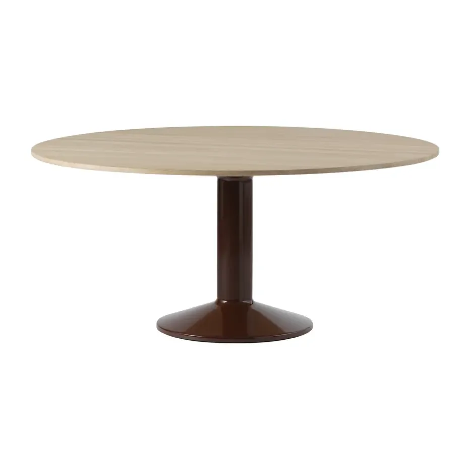 Mesa pedestal Midst, Oiled oak-dark red, Ø160 cm