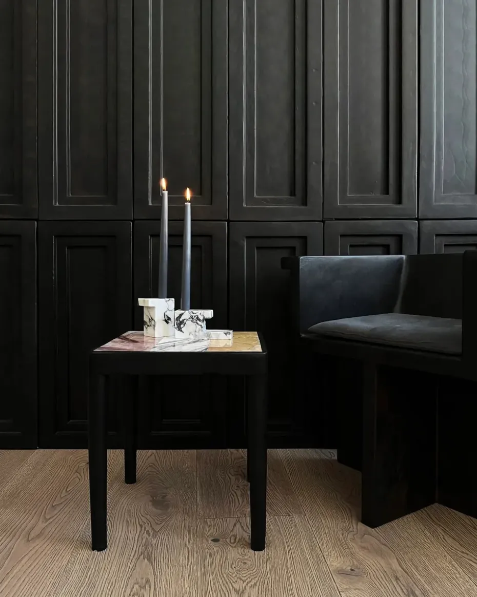 Mesa Tairu 38x38 cm striped, peach-Calacatta-Yellow