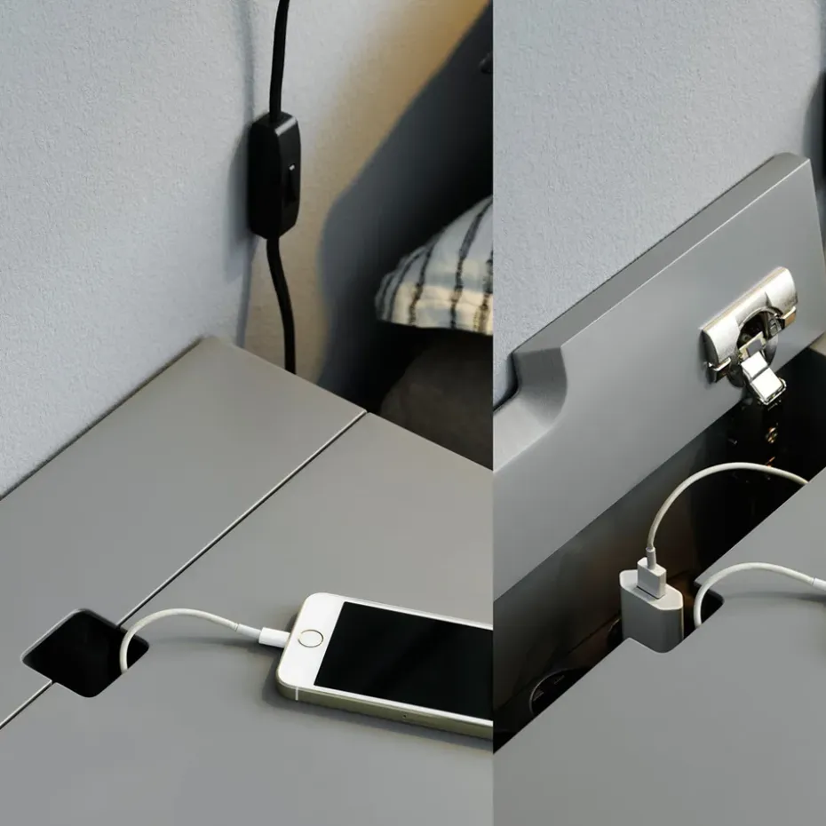 Mesilla de noche Peep S1, Slate grey, lacado negro