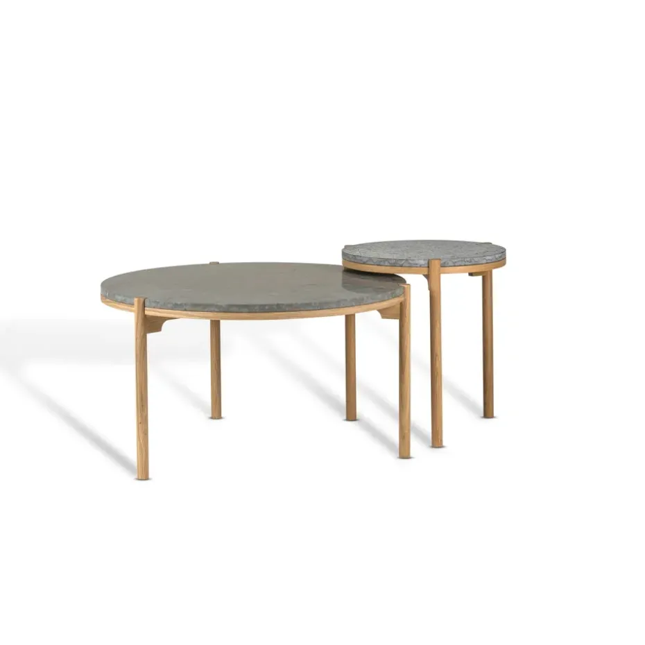 Mesita auxiliar Dondo roble blanqueado Ø45 cm, Piedra caliza cepillada