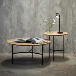 Mesita auxiliar Tribeca, Roble rústico aceitado, patas blancas, ø47 cm