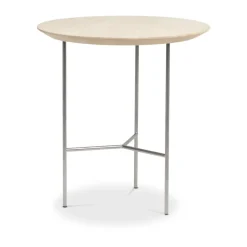 Mesita auxiliar Tribeca, Roble rústico enjabonado, patas cromadas en satinado, ø47 cm