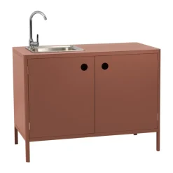 Mueble bajo de cocina exterior Kelia con fregadero, Zin red, 121x90x64