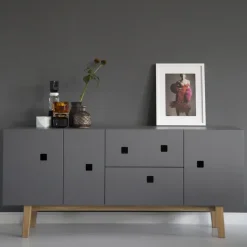 Mueble TV Peep M2, Slate grey, retro, base de roble