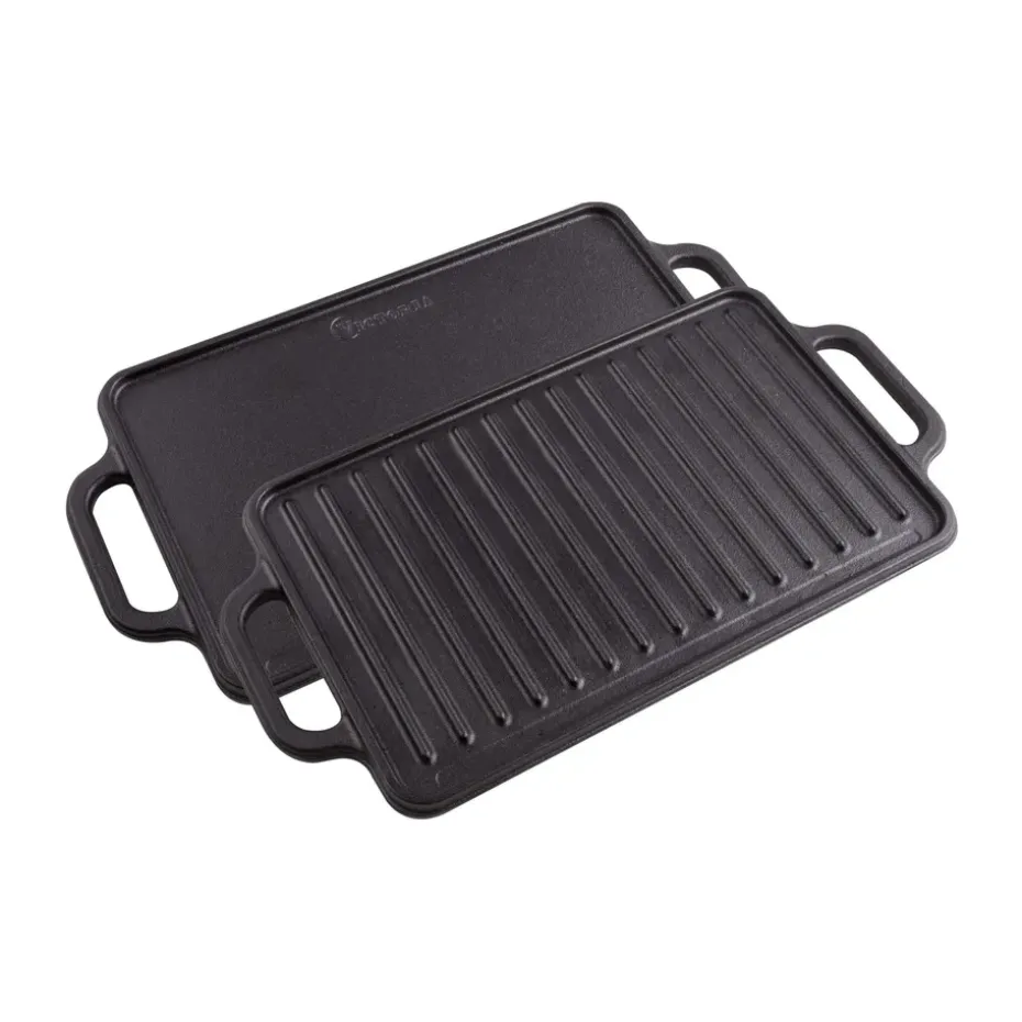 Plancha de hierro fundido reversible 21×33 cm, Negro