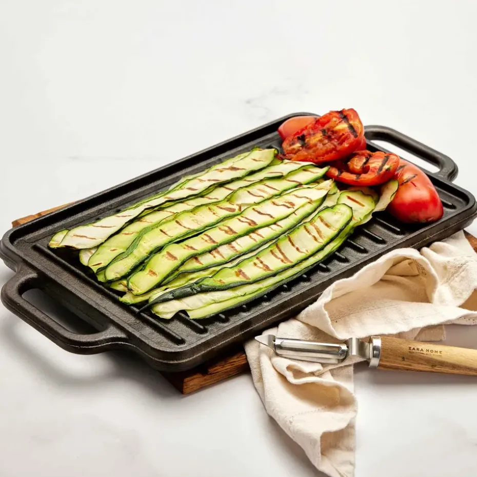 Plancha de hierro fundido reversible 21×33 cm, Negro