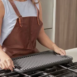 Plancha de hierro fundido reversible 25x47 cm, Negro